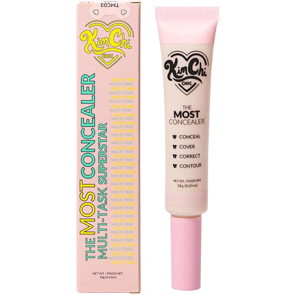 KimChiChic Beauty The Most Concealer | Full Coverage Water Resistant Multi-Use Concealer | Conceal, Correct, Contour & Highlight | Matte Satin Hybrid Finish | Brush Applicator, 0.63 oz, 03-Light Beige