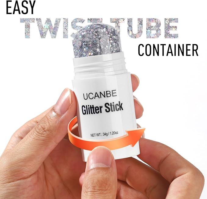 UCANBE Silver Body Glitter Stick for Singer Concerts Music Festivals, Face Glitter Makeup for Face Body Hair Eyes & Lips, Chunky Glitter Sparkling Mermaid Sequins for Women 1.2OZ