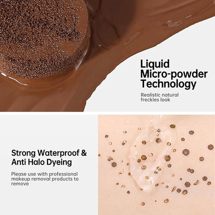 MAYKOO Freckle Pen Natural Lifelike Freckle Stamp, Waterproof Fake Freckles Cushion Long Lasting Quick Dry, Get Sun-kissed Faux Freckles Marker Makeup in One Press, Dark Brown, 15g