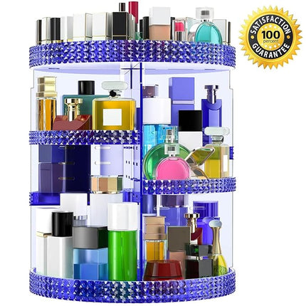 360 Large Rotating Makeup Organizer Countertop, Blue Acrylic Makeup Organizers, Organizador De Perfumes, 7 Layers Large Make Up Organizer, Huge Storage Fits for Vanity and Bathroom - Plus Size Blue