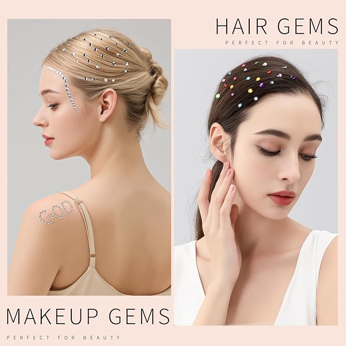 Teenitor Face Gems, 4 Sheets Self Adhesive Rhinstone Stickers, Makeup Face Rhinestones Kit, Stick On Gems for Face, Body, Hair