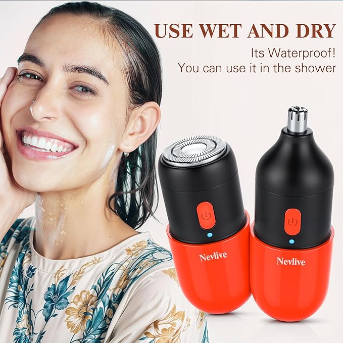 2-in-1 Facial Hair Remover & Nose Trimmer for Women and Men – USB-C Rechargeable Mini Electric Shaver, Waterproof, Dual-Edge Stainless Steel Blades, Painless Hair Removal for Face, Nose, and Body