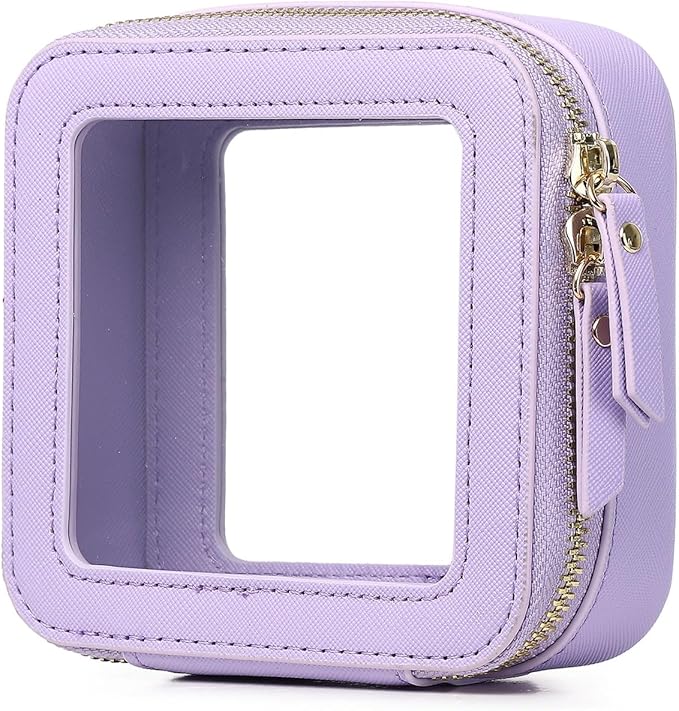 Pinkmik Small Makeup Bag Clear Mini Cosmetic Makeup Case & Toiletry Bag with Zipper Women's Purse Organizer & Car Essentials (X/Purple, MINI-1)