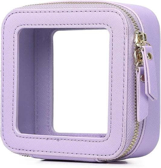 Pinkmik Small Makeup Bag Clear Mini Cosmetic Makeup Case & Toiletry Bag with Zipper Women's Purse Organizer & Car Essentials (X/Purple, MINI-1)