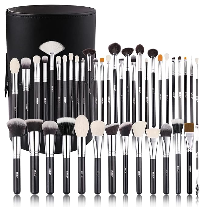 BEILI Makeup Brushes 42pcs Makeup Brush Set Premium Goat Synthetic Hair Kabuki Foundation Blending Brush Face Powder Blush Concealers Eye Shadows Make Up Brushes Kit with Case（Black）