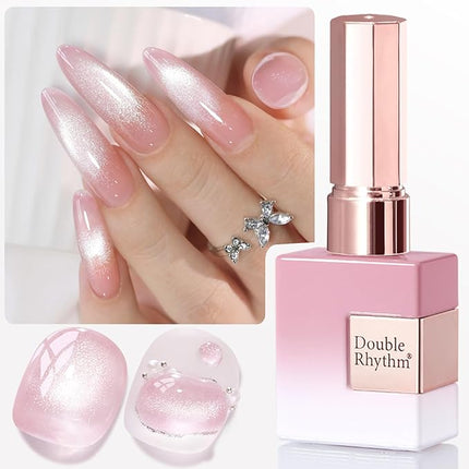 Double Rhythm 0.5 Oz Cat Eye Gel Polish with Magnet Same Color Same Bottle Holographic Glitter Shimmer Translucent Color Salon 15 ML Magnetic Nail Art (Pink Purple-MC1153)