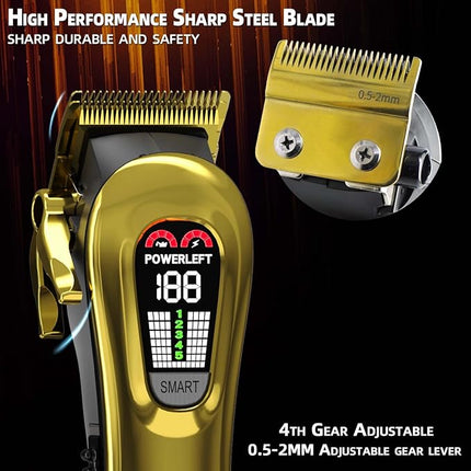 Hair Clippers for Men Professional Hair Trimmer for Men Cordless&Corded Barber Clippers for Hair Cutting & Grooming.Rechargeable Hair Trimmer Kit for Household (Golden)