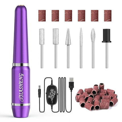 JIASHENG USB Electric Nail Drill, Portable Electric Nail File for Acrylic Gel Nails,Nail Drill Kit Manicure and Pedicure Kit with Nail Bits for Home and Salon Use,Dark Purple