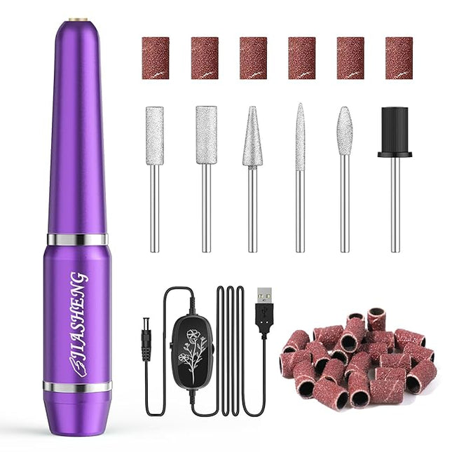 JIASHENG USB Electric Nail Drill, Portable Electric Nail File for Acrylic Gel Nails,Nail Drill Kit Manicure and Pedicure Kit with Nail Bits for Home and Salon Use,Dark Purple