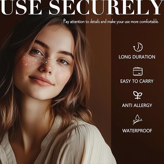 Golden Glitter Freckles Face Tattoo - Waterproof Sparkle Makeup Patches, 6 Count: Essential for Music Parties & Festivals