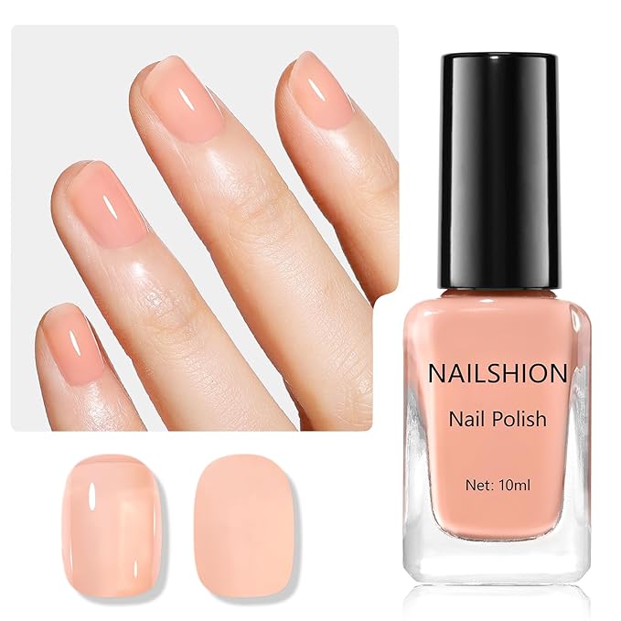 Nail Polish Jelly Peachy Nude Sheer Regular Nail Polish 9-Toxic Free Vegan Rich in Castor Oil Fast Dry Translucent Toe Fingernail Polish for All Tone Skin Manicure Salon DIY at Home Gift