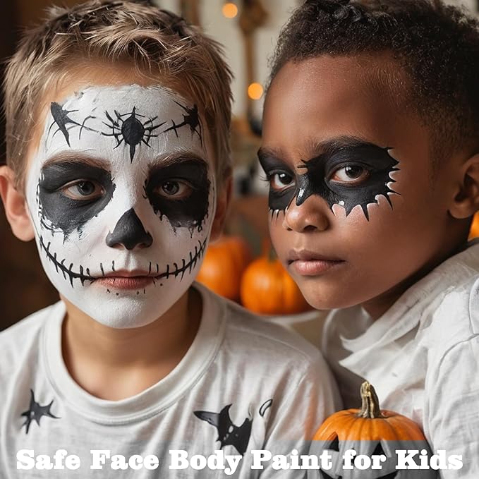 MEICOLY Black White Light Grey Face Body Paint Palette,Halloween Zombie Skeleton Makeup Face Paint,Clown Black White Makeup for Adults and Kids,Professional Body Paint Face Painting for SFX Cosplay