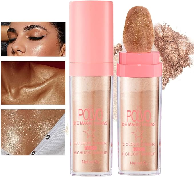 Hair and Body Glitter Powder, 2PCS Highlighter Glitter Makeup for Clothes, Festival Rave Prom Loose Sparkle Powder,Holographic Ultra Fine Resin Glitters for Crafts (Naked Pink+Champagne)