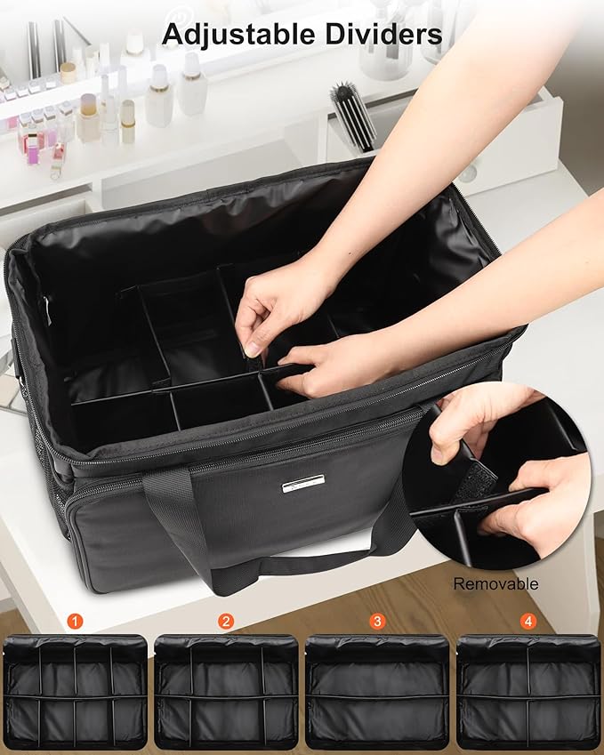 Extra Large Makeup Bag Travel Makeup Case Makeup Artist Bag Professional Makeup Bag Hairstylist Cosmetic Bag with Detachable Dividers and Shoulder Straps