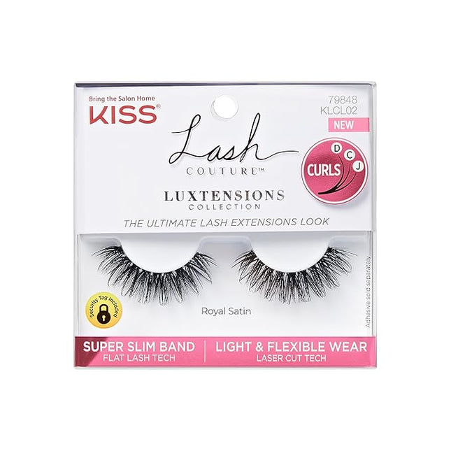 KISS Lash Couture LuXtensions Collection False Eyelashes, Flat Lash Technology, Super Slim Lash Band, Real Lash Extension Fibers, Reusable, Style ‘Royal Satin’, 10mm,1 Pair Strip Lashes