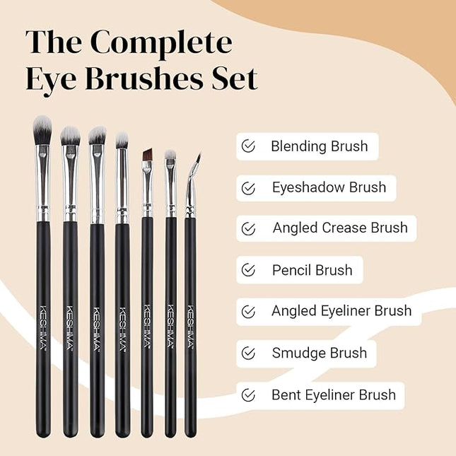 KESHIMA Professional Eye Makeup Brushes Set with Eyeshadow & Blending Brush, Smudge, Angled Crease, Pencil, Angled Eyeliner and Bent Eyeliner