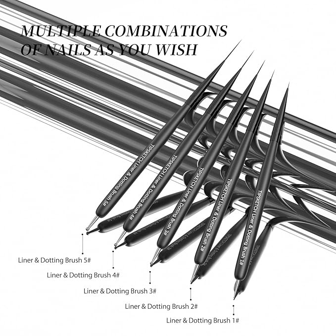Nail Art Liner Brushes 5Pcs Dotting Pen Tools Nail Art Brushes Thin Liner Set(4/8/12/15/20 mm) for Long Lines, Thin Details Gel Polish Nail Paintings Double-End Nail Art Tools