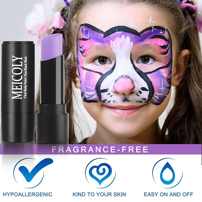 MEICOLY Light Purple Eye Black Stick,Waterproof Eye Black Baseball Softball Football Lacrosse,Lavender Violet Lilac Pale Purple Face Body Paint Stick for Halloween SFX Ursula Cosplay Makeup