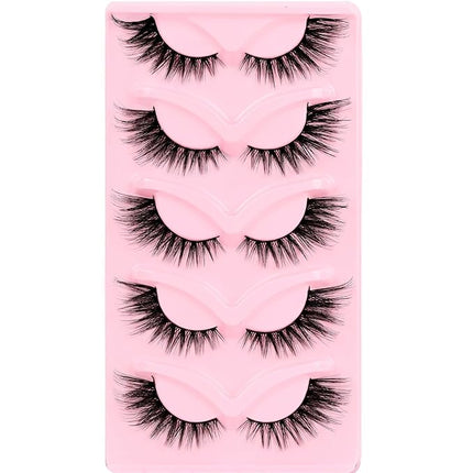 Veleasha Cat Eye Lashes Faux Mink Eyelashes Crisscross 3D Multilayered False Eyelashes L Curl Fox Eye Lashes 5 Pairs Pack (KitTwinkle)