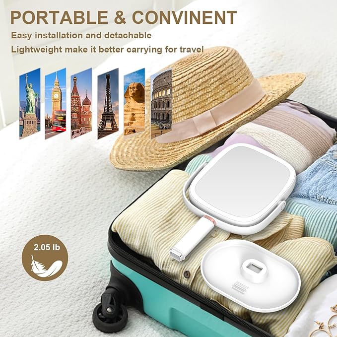 Mocado Makeup Mirror with Lights, 1X/20X Magnifying Mirror with Light, Vanity Mirror with 3 Colors Lights, Height Adjustable Lighted Makeup Mirror, Double Sided 360°Rotation, Memory Function (White)