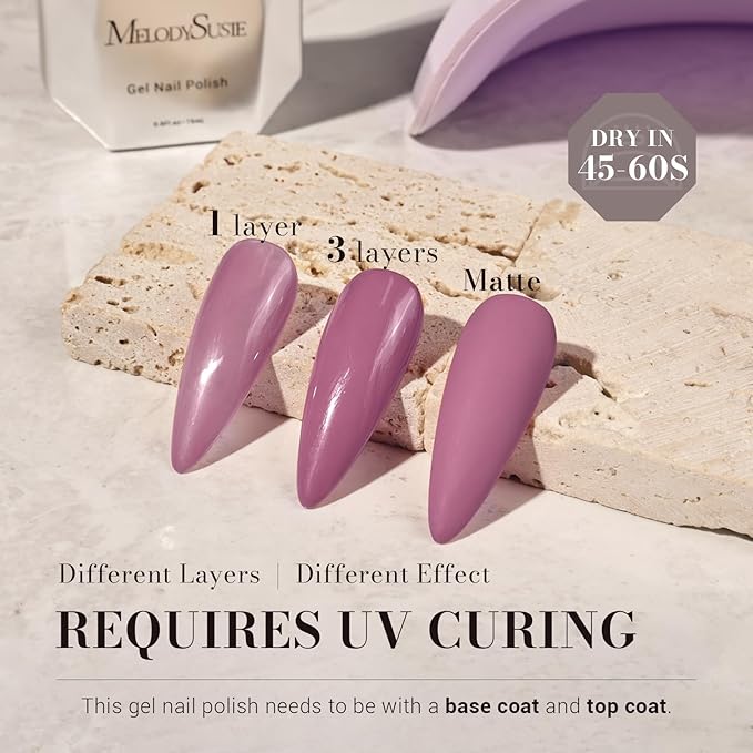 MelodySusie Dark Purple Gel Nail Polish, 0.5fl oz Nails Soak Off UV LED Gray Purple Gel Polish Gift for Women Nail Art Manicure Salon DIY Nail Design Decoration at Home-1650