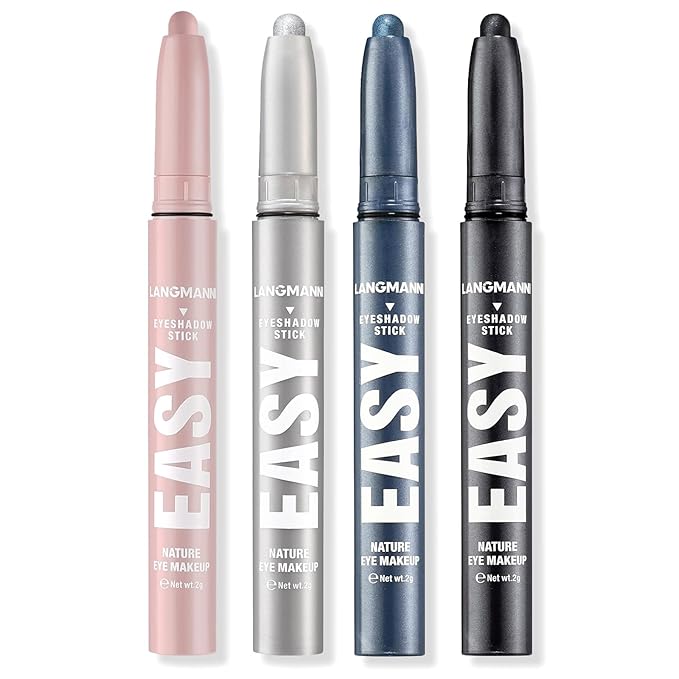 LANGMANNI Eyeshadow Stick,4 PCS Waterproof Multi-Color Eyeshadow Pen Set,Creamy Long-Lasting Eye Makeup Kit,Natural & Shimmer Shades Contour Stick,Gifts For Women (#1+7+22+23-4Colors)