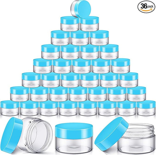 SATINIOR 36 Pieces Plastic Jars with Lids Round Leak Proof Airtight Container Cosmetic Small Empty Jars for Lotions Ointments Travel Toiletries Creams Make up Storage(1 oz,Blue)