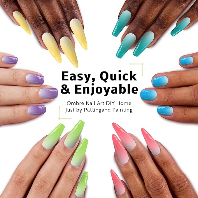 Sponge Pat Paint Nail Gel & Tools Kit, 9 Colors Ombre Nails Gradient Gel Nail Blush Blooming Aura Nails Drawing Stripper Floral Painting Nail Art, No Wipe, UV/LED Curing (9 Colors Set i)