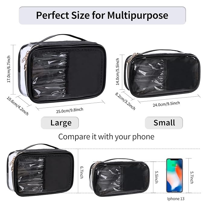 OCHEAL Clear Makeup Bag, Portable Cosmetic Organize,Travel Makeup Bag Cute Clear Pouch For Women and Girls Cosmetics Bags with Divider Makeup Brush Compartment-Large