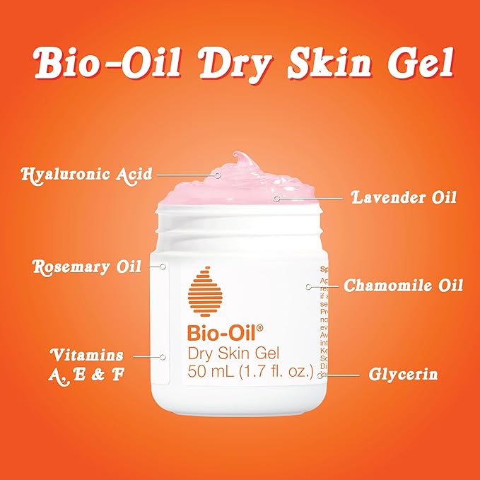 Bio-Oil Dry Skin Gel, Face and Body Moisturizer, Fast Absorbing Hydration, with Soothing Emollients and Vitamin B3, Non-Comedogenic, 1.7 Oz