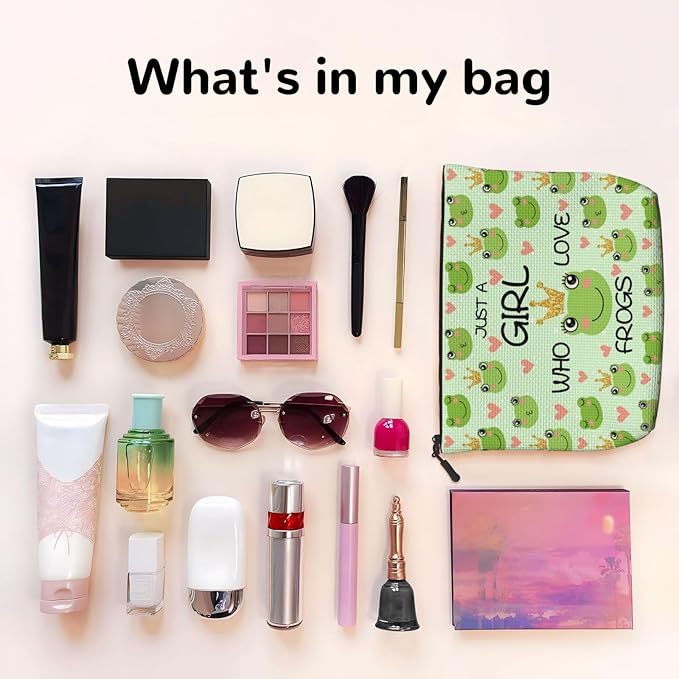 MOLAIGIN Just A Girl Who Love Frog Cute Frogs Cosmetic Bag For Women, Travel Makeup Bag, Toiletry Zipper Bag, Large Capacity Aesthetic Cases
