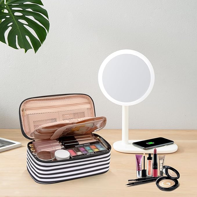 OCHEAL Small Cosmetic Bag,Portable Cute Travel Makeup Bag for Women and girls Makeup Brush Organizer cosmetics Pouch Bags-Black/White Stripes