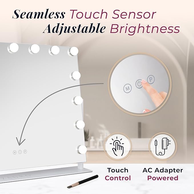 Zadro Hollywood Lighted Vanity Mirror with 15 LED Bulbs, 3 Color Light Settings, 360° Rotation Makeup Mirror Head (26" H x 20" W | 1X | Neutral)