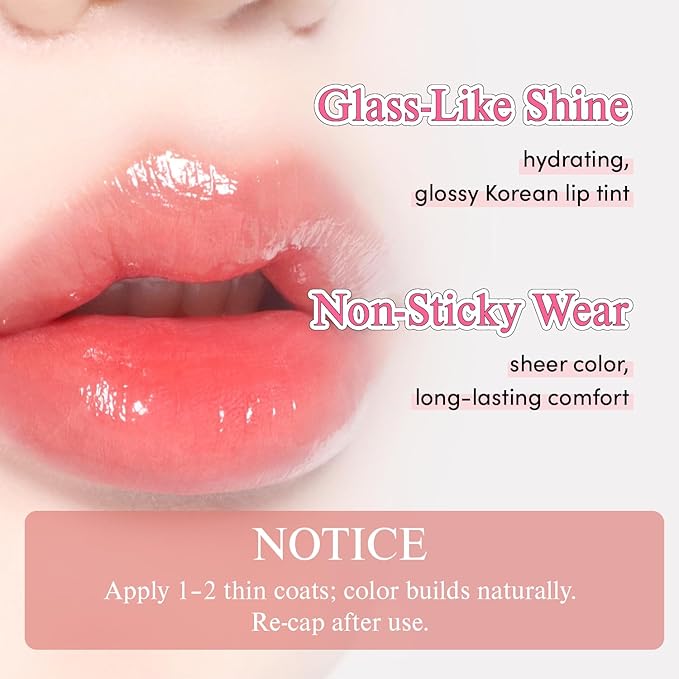 INGA Water Glow Lip Tint | Hydrating, Glossy Korean Lip Tint with Sheer Color & Glass-Like Shine | Long-Lasting, Non-Sticky Korean Lip Stain (RICH SALMON)