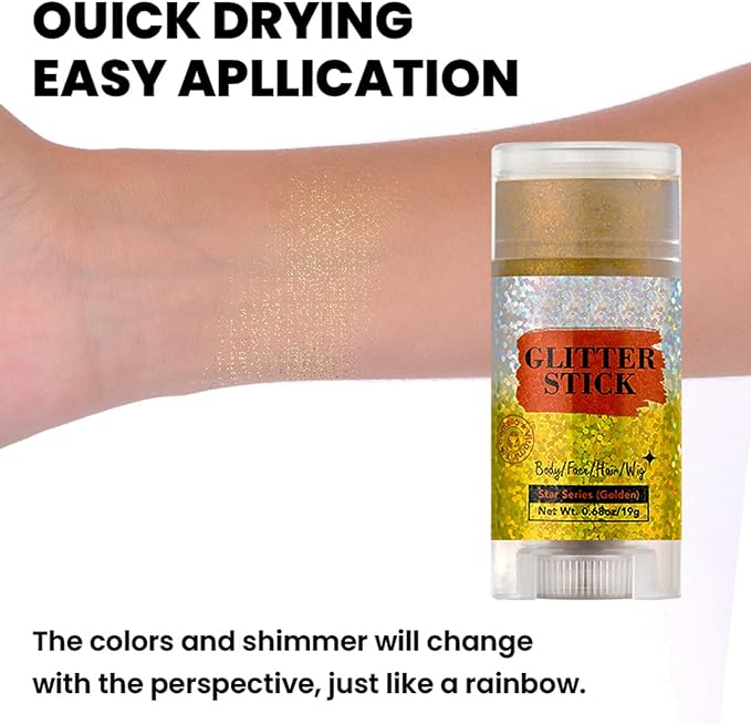MEICOLY Gold Face Body Glitter Stick,Music Festival Accessories Outfits for Women,Sparkle Glitter Makeup for Face/Body/Hair/,Hair Glitter for Kids,Mardi Gras Accessories,Fine Glitter