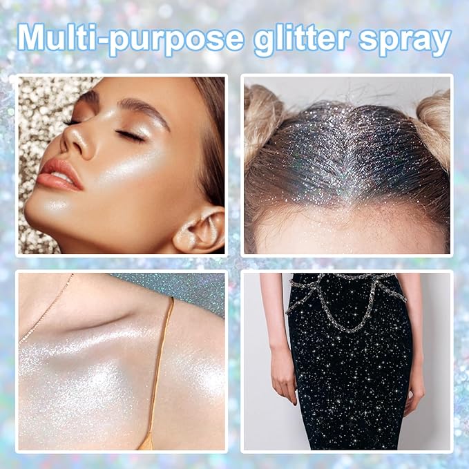 Hair and Body Glitter Spray, 1PC Glint-Rainbow Hair Glitter Extra Fine Face Shimmer Powder for Clothes, Festival Loose Sparkle Powder for Rave Clothes Nail Art Easter Halloween Crafts (Glint-Rainbow)