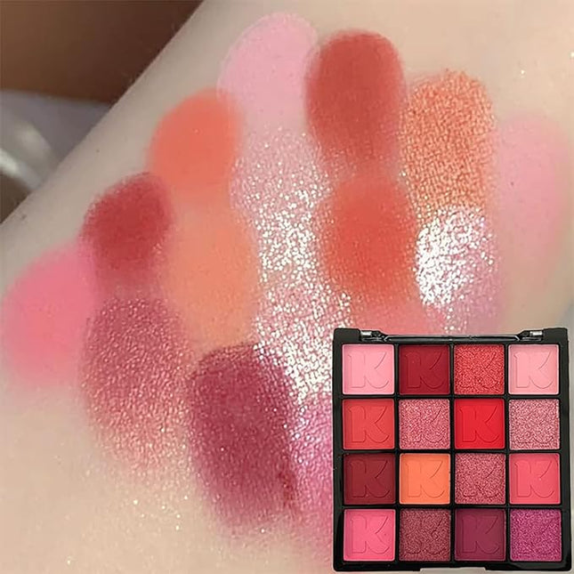 K'APEINE Red Eyeshadow Palette, Matte Glitter Metallic Eye Shadow Palette 16 Colors Pigmented Pink Eye Makeup Red Goth Eyeshade Kit for Halloween Parties, Joker Vampire Clown Makeup