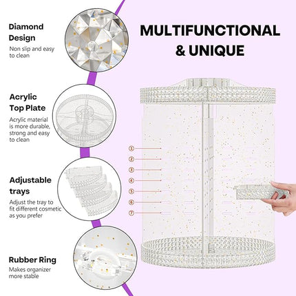 360 Degree Rotating Makeup Organizer, Extra Large Capacity Organizador De Maquillaje, Removable 7 Layers Lipstick Organizer Cosmetic Storage Cases Perfume Organizer for Vanity (Glitter)