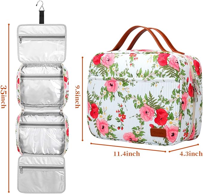 Hanging Travel Toiletry Bag,Large Capacity Cosmetic Travel Toiletry Organizer for Women with 4 Compartments & 1 Sturdy Hook,Perfect for Travel/Daily Use/Christmas