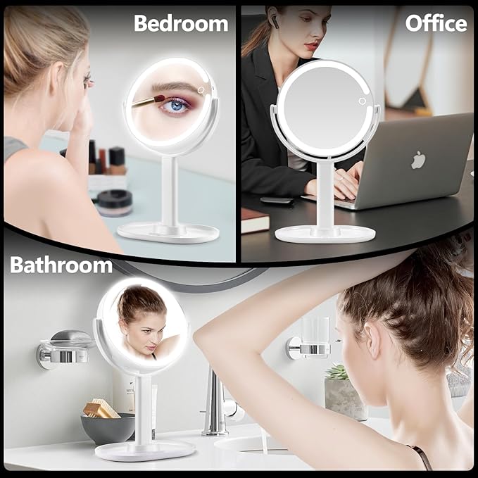 Makeup Mirror with Lights,20X Magnifying Mirror with Light and Touch Switch,Vanity Mirror with 3 Color Light and 80 LEDs,2-Sided Lighted Magnified Mirror 8.8 Inches