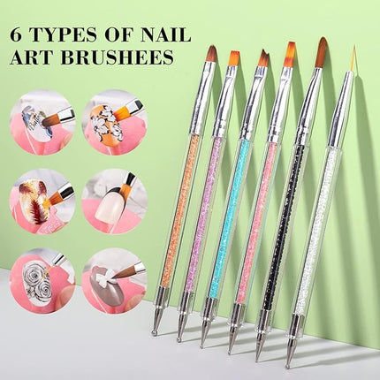 Nail Art Brushes, 6 Acrylic Nail Brushes Dappen Dish Set - Dappen Dish for Acrylic Nails, Monomer Dish Nail Glass Cup Nail Art Manicure Tools (10 Piece Set)