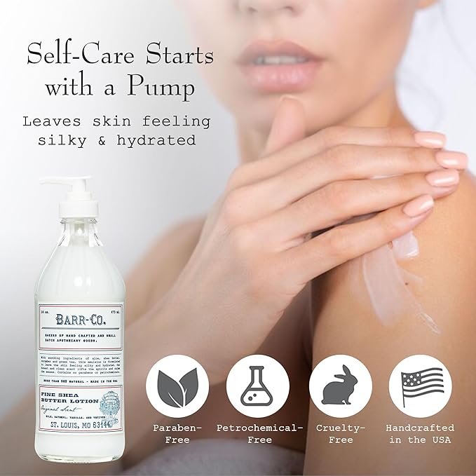 BARR-CO. Original Scent Shea Butter Lotion, Tranquil and Comforting Milky Scent with Oat, Vanilla & Vetiver, Shea Moisturizing Lotion for Sensitive Skin, 16 fl oz