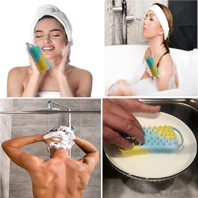 2Pack Dual Sided Silicone Body Scrubber for Exfoliating, Shower&Scalp Massage, 2 in 1 Bath&Shampoo Brush,Soft Body Exfoliator Silicone Loofah Shower Scrubber Brush for All Kinds of Skin
