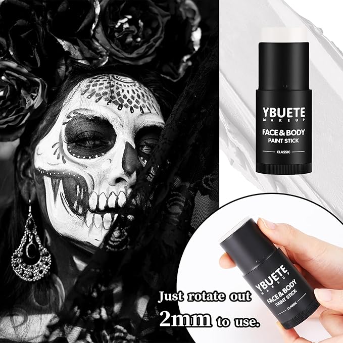 White Face Body Painting Stick, Professional Full-coverage Cream White Face Paint for Halloween SFX Skeleton Ghost Zombie Clown Goth Cosplay Makeup, Washable Body Stick for Adult Costume Party