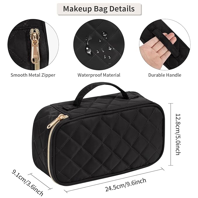 OCHEAL Small Makeup Bag,Portable Cute Travel Makeup Bag Pouch for Women Girls Makeup Brush Organizer Cosmetics Bags with Compartment-Rhombus Black