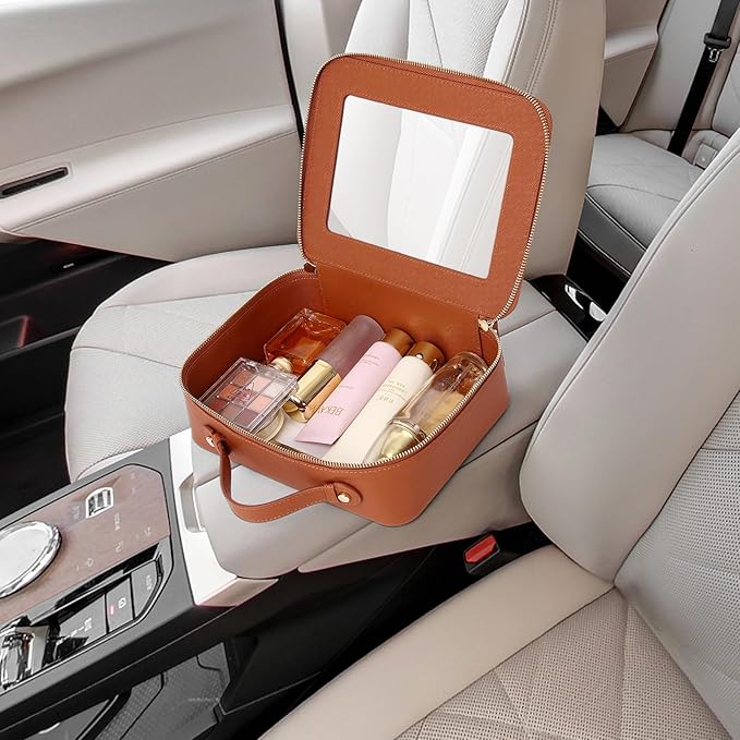 Pinkmik Clear Makeup Bag for Women Waterproof Travel Cosmetics and Toiletries Case Portable Makeup Oaganizer Bag Clear Car Bag with Zipper (X/Brown, M+L)