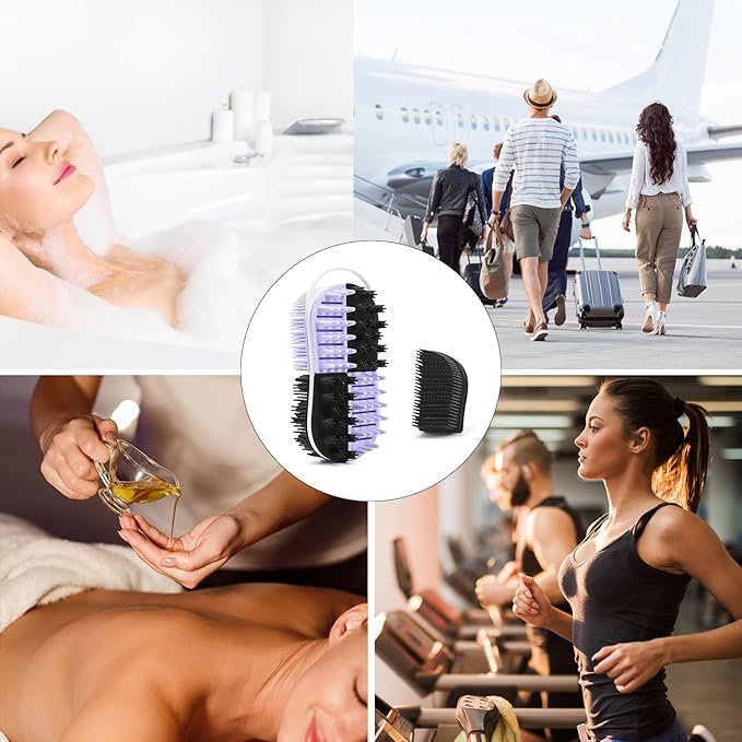 2 in 1 Silicone Body Hair Scrubber Upgraded Bristles Exfoliator Massage Shower Bathing Bath Women Brush Scrubbers for All Skin Body Wash (1pc Black+Purple)