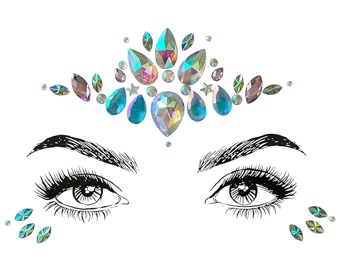 8 PCS Mermaid Face Gems Glitter, Rhinestone Rave Festival Stickers Jewels, Crystals for Eyes Body Temporary Tattoos