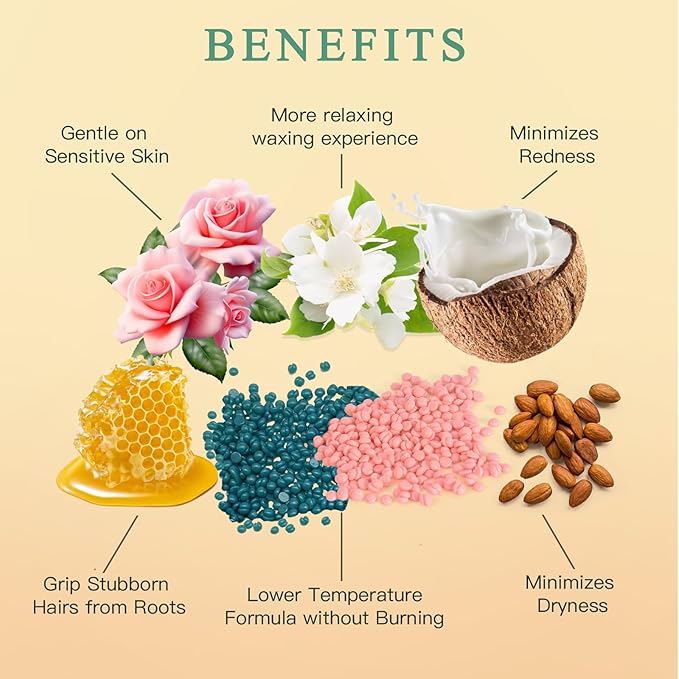 Wax Beads for Hair Removal, 1.3Lb/21oz Hard Wax for Eyebrow, Face, Bikini, Legs, Arms, Full Body Waxing with 10pcs Wax Spatulas, 6 Packs