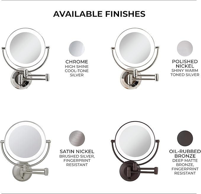 Zadro 11" LED Wall Mounted Makeup Mirror 10X/1X Shaving Mirror Cordless or Battery Operated Vanity Mirrors for Wall